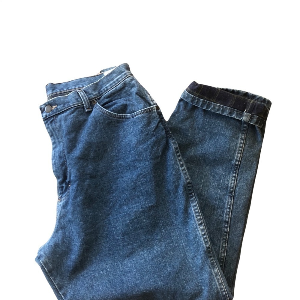 Wrangler Rugged Western Denim Plaid FLANNEL LINED MOM Jean 34X30 High Rise